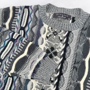 Vtg Protege Collection Sweater Medium Gray Novelty Cosby‎ Hip Hop Grandpa Knit